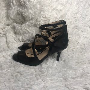 Nine West Peep toe black zip up heels